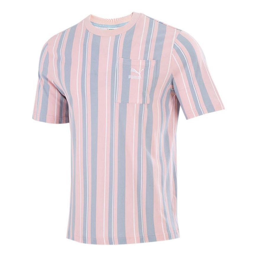 PUMA Stripe Round Neck Casual Sports Short Sleeve Pink Red 533203-61