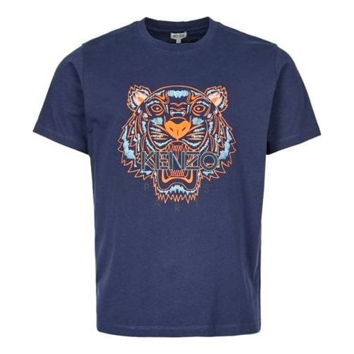 Men's KENZO Tiger Logo Printing Tiger Head Short Sleeve Blue 5TS050-4YA-78