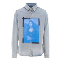 Off-White SS21 Printing Pattern lapel Long Sleeves Denim Shirt Blue OMYD027R21DEN0014001