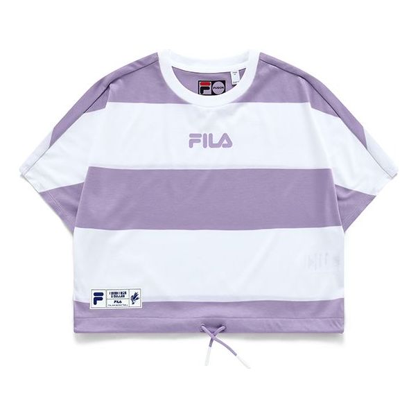 FILA FUSION Contrasting Colors Stripe Loose Round Neck Short Sleeve Lavender T-Shirt T11W135106F-VT