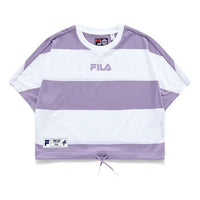 FILA FUSION Contrasting Colors Stripe Loose Round Neck Short Sleeve Lavender T-Shirt T11W135106F-VT