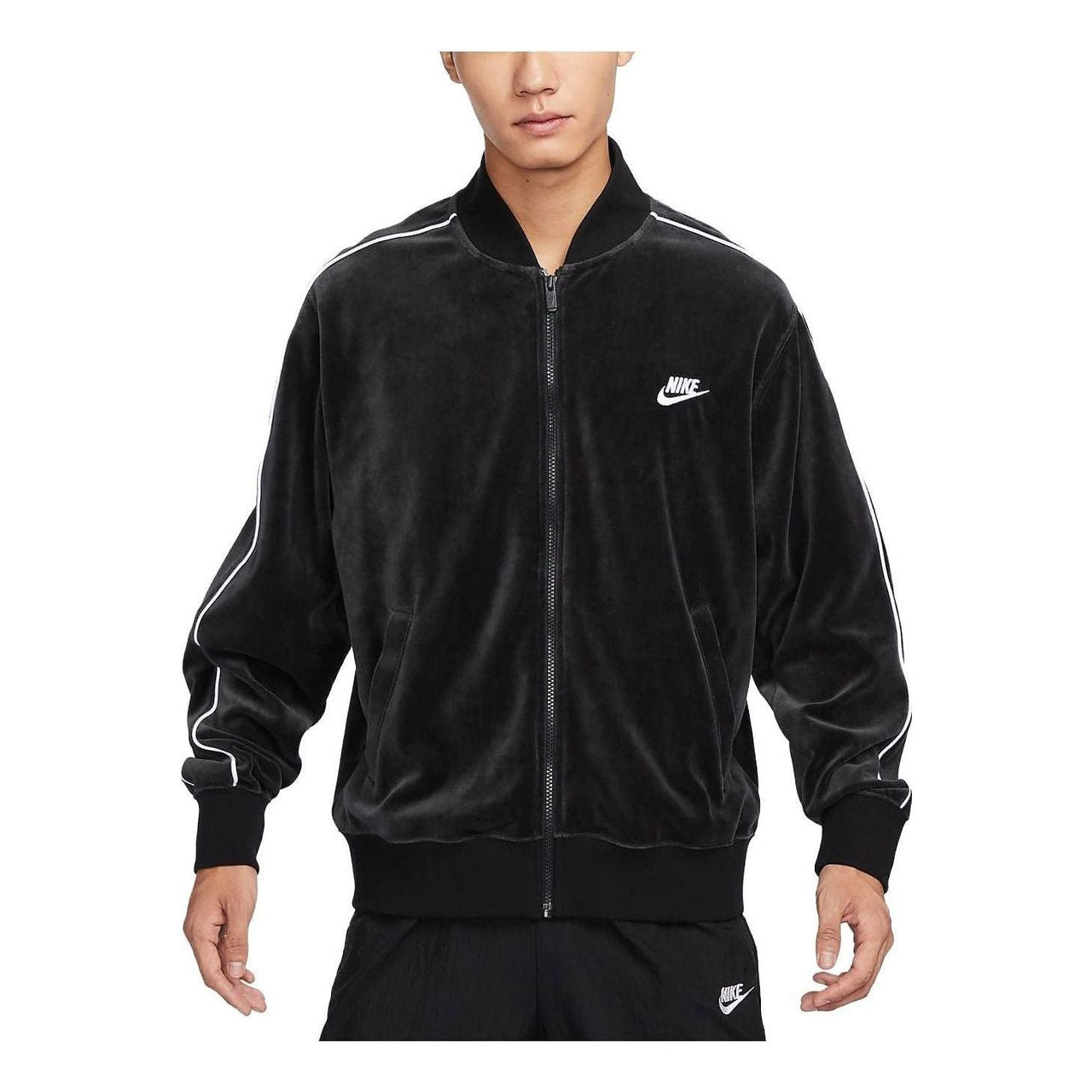 Nike Sportswear Club Velour Jacket Asia Sizing 'Black White' FB8232-010