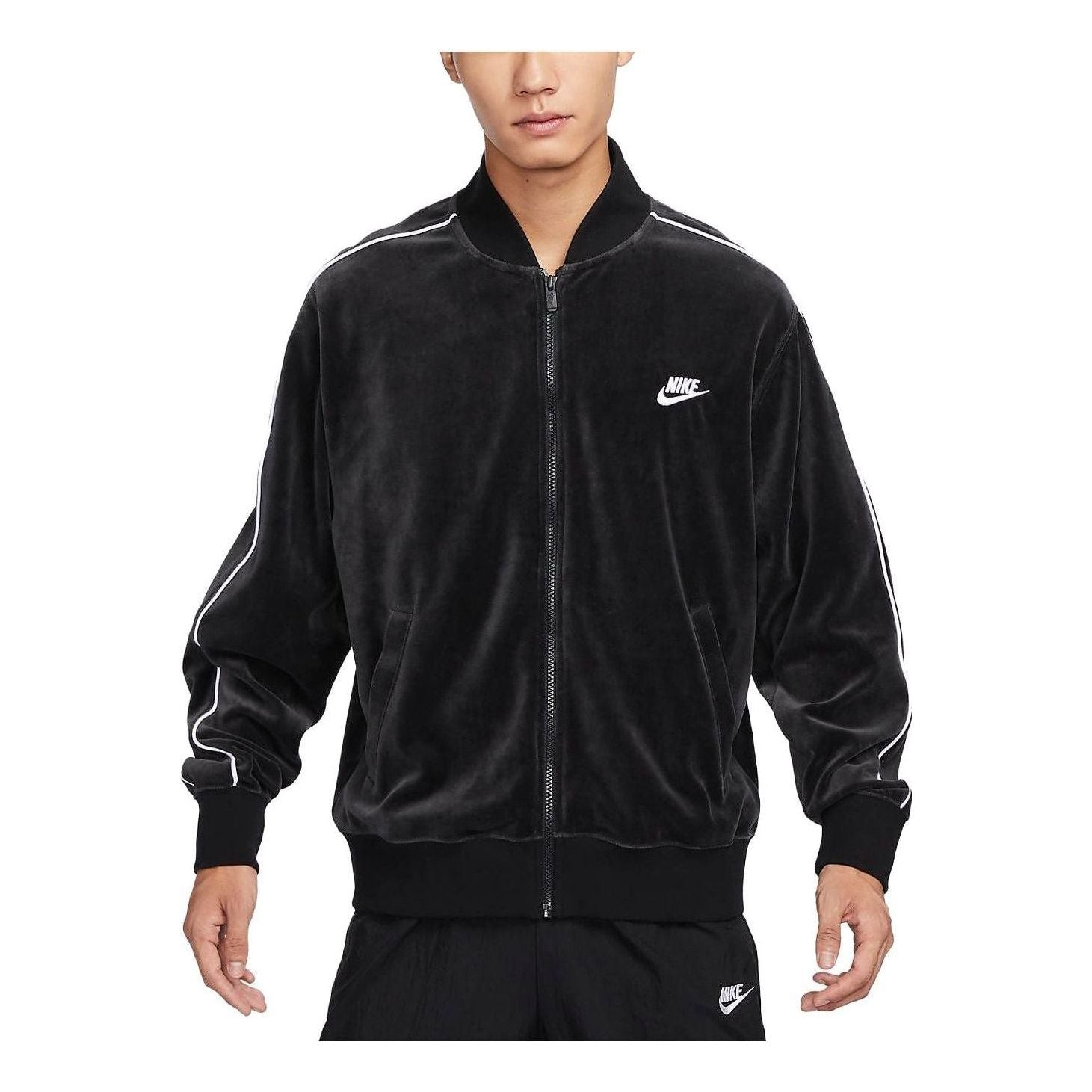Nike Sportswear Club Velour Jacket Asia Sizing 'Black White' FB8232-010