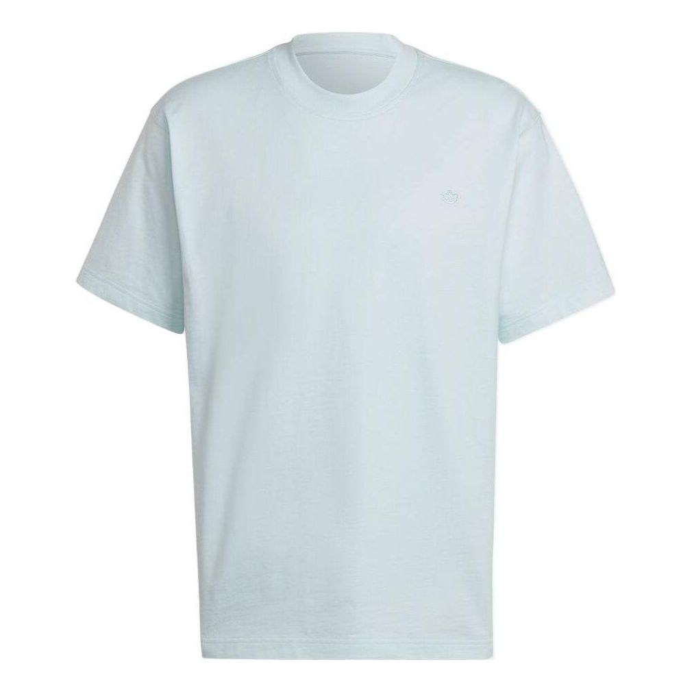 Men's adidas originals Small Logo Embroidered Solid Color Round Neck Short Sleeve Blue T-Shirt HK0315