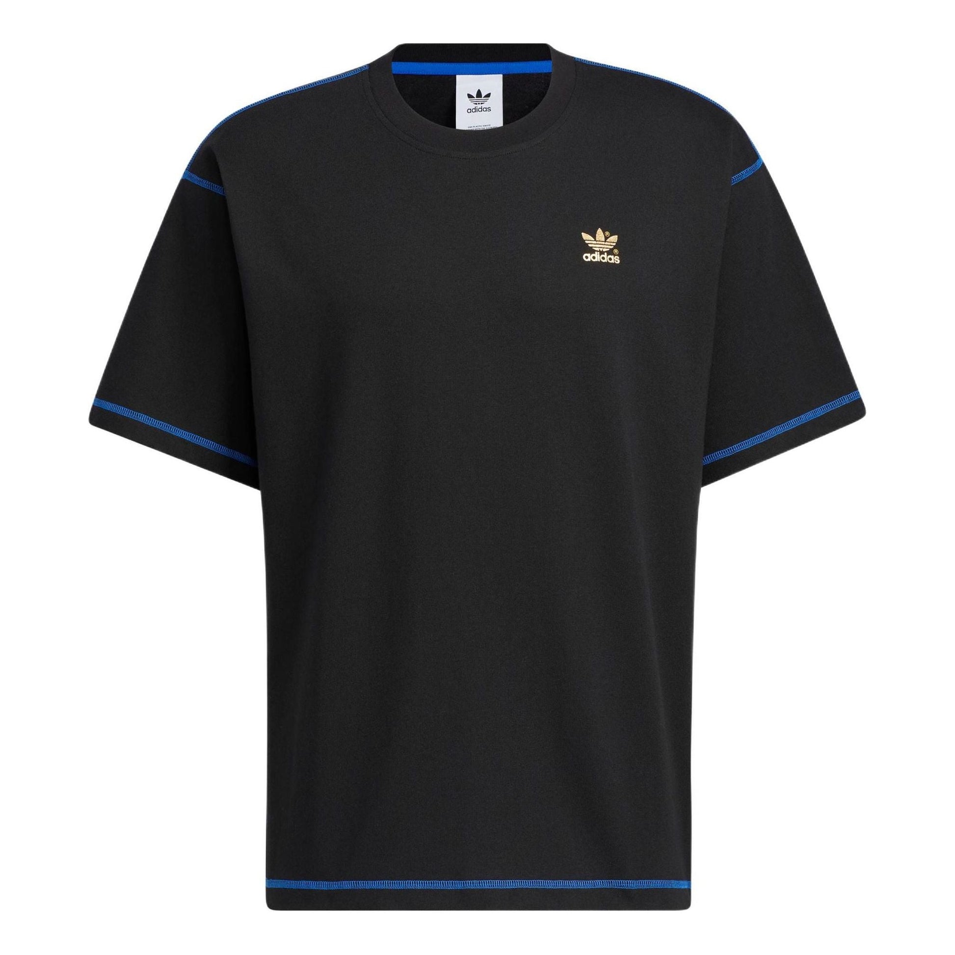 adidas originals 50th Annv Gfx T Small Logo Printing Stripe Loose Pullover Round Neck Short Sleeve Black T-Shirt HY4685