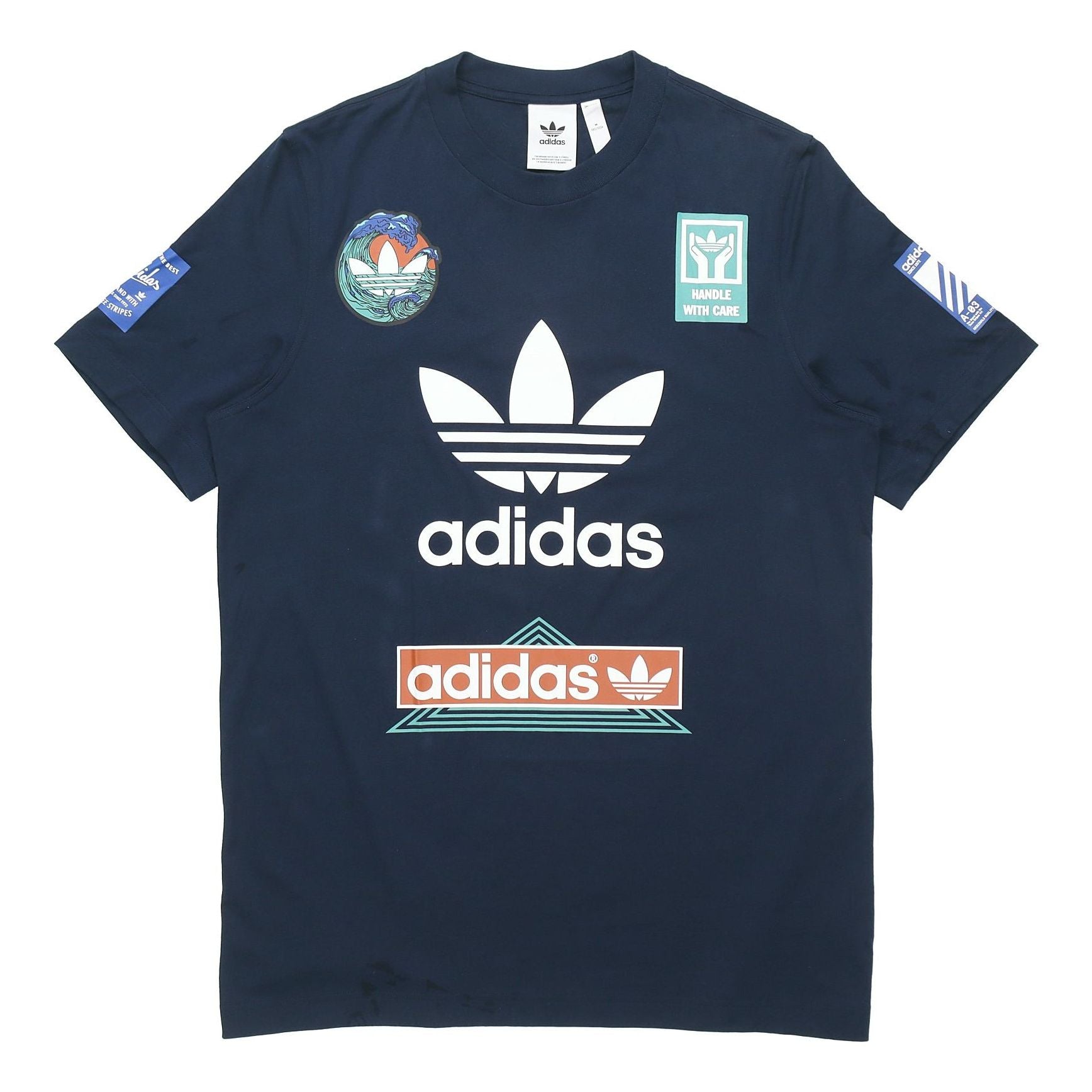 adidas originals Race Tee Logo Printing Round Neck Short Sleeve Navy Blue DV2072