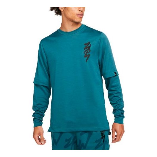 Men's Air Jordan Alphabet Logo Pattern Loose Round Neck Long Sleeves Green T-Shirt DJ5872-393