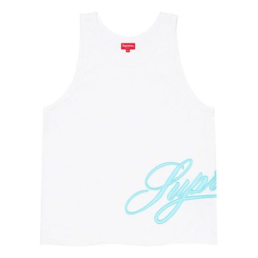 Supreme Mesh Script Tank Top 'White Blue' SUP-SS21-858