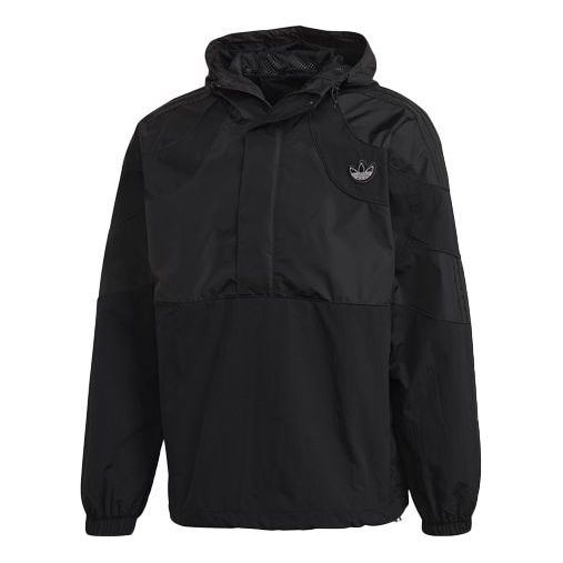 adidas originals Half Zipper hooded Windproof Casual Sports Jacket Black FM3868