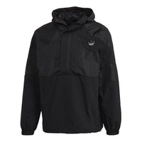 adidas originals Half Zipper hooded Windproof Casual Sports Jacket Black FM3868