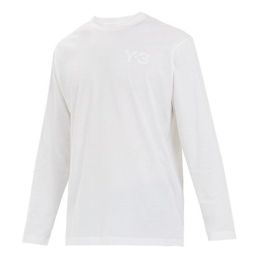 Men's Y-3 Round Neck Pullover Logo Long Sleeves White T-Shirt FN3362