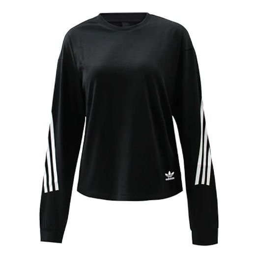 (WMNS) adidas FW21 Sleeve Stripe Round Neck Long Sleeves Black H29526
