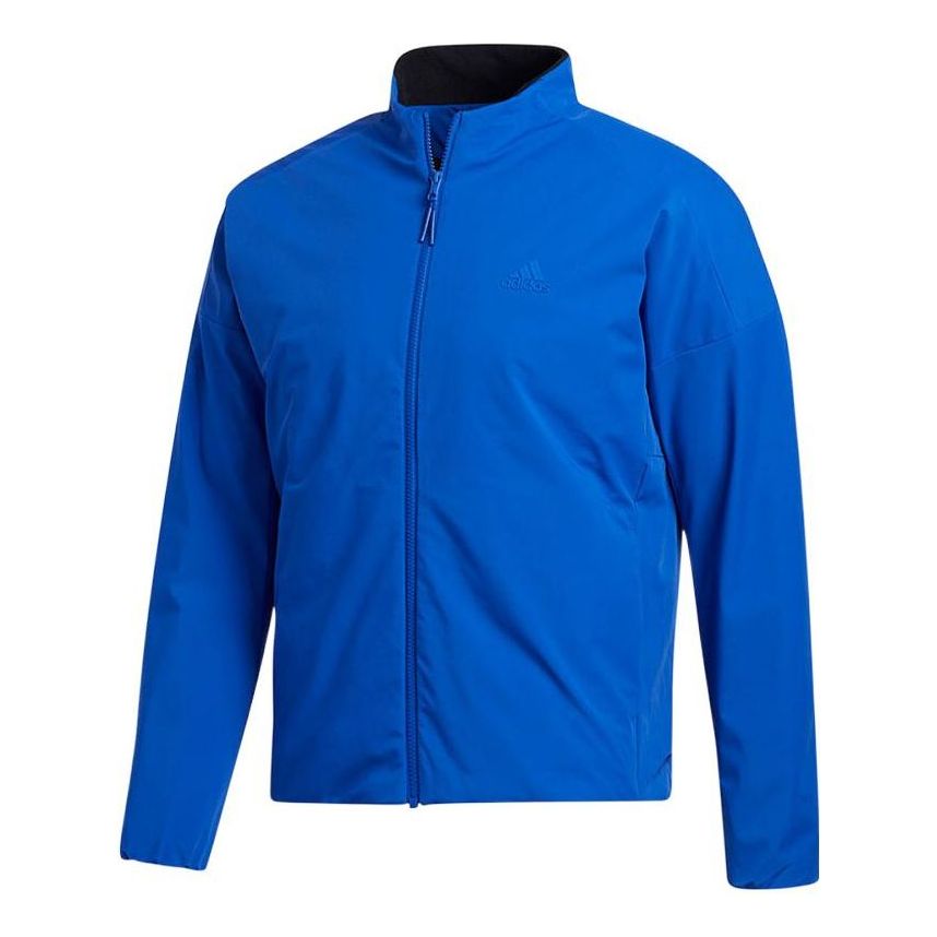 Men's adidas Solid Color Zipper Stand Collar Jacket Blue FS6952