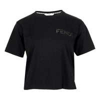 FENDI SS21 Logo Printing Pattern Round Neck Short Sleeve Black T-Shirt FS7389AFLTF0GME