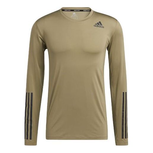 Men's adidas Logo Sports Gym Long Sleeves Green T-Shirt H08804
