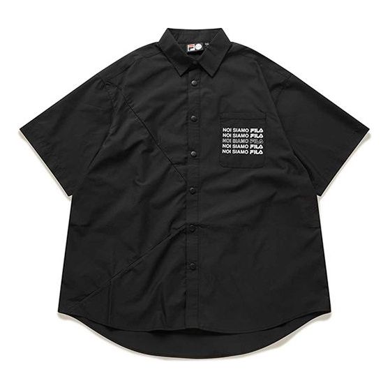 FILA FUSION Loose Woven Short Sleeve Shirt Black T11M021403FBK