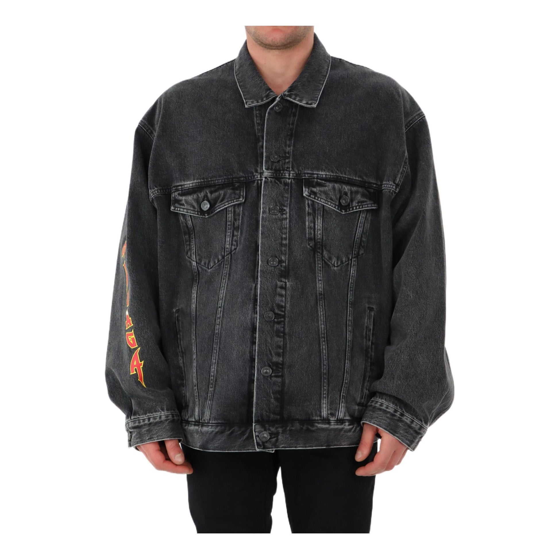 Balenciaga Metallica Oversized Denim Jacket 'Washed Black Orange' 694504TBP471055