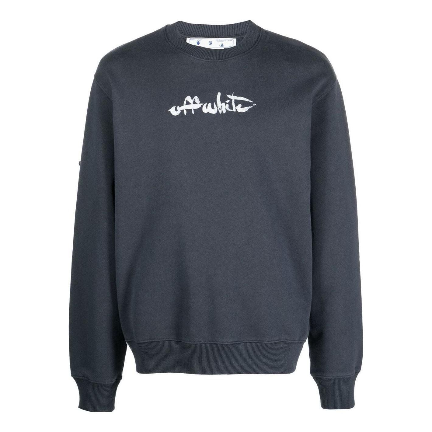 Men's Off-White SS22 Arrow Printing Round Neck Long Sleeves Gray OMBA057F22FLE0064601