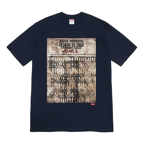 Supreme FW19 Week 12 x Martin Wong Iglesia Pentecostal Navy Tee SUP-FW19-1066