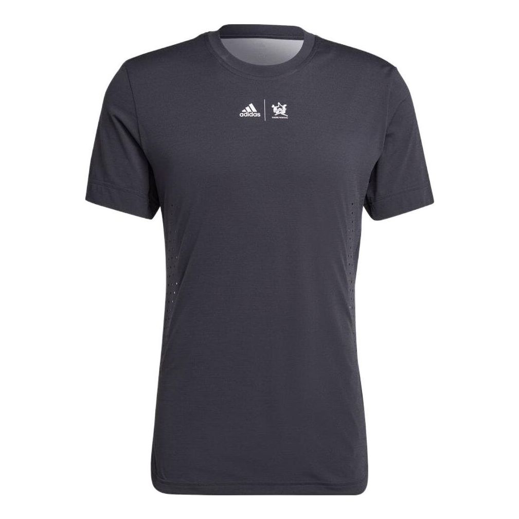 Men's adidas Logo Printing Round Neck Pullover Short Sleeve Carbon Black T-Shirt HH8774