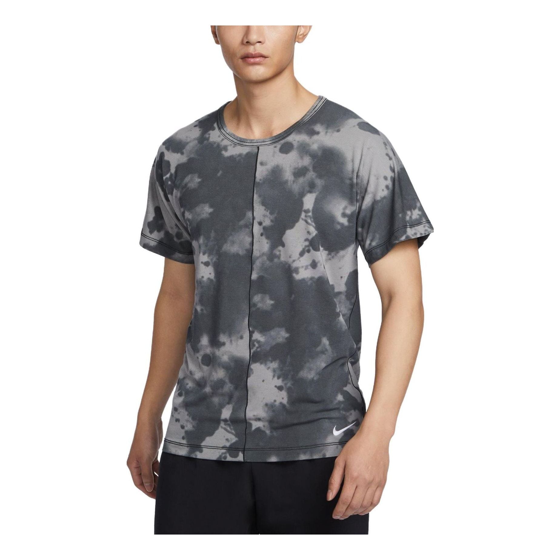 Nike Dri-fit All-over Print Short-sleeve Yoga Top 'Anthracite Flat Pewter White' DX0923-060