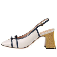 (WMNS) Gucci Leather Mid-Heel Slingback Pumps With Block heel 'White Navy' 608932-C9D10-9068