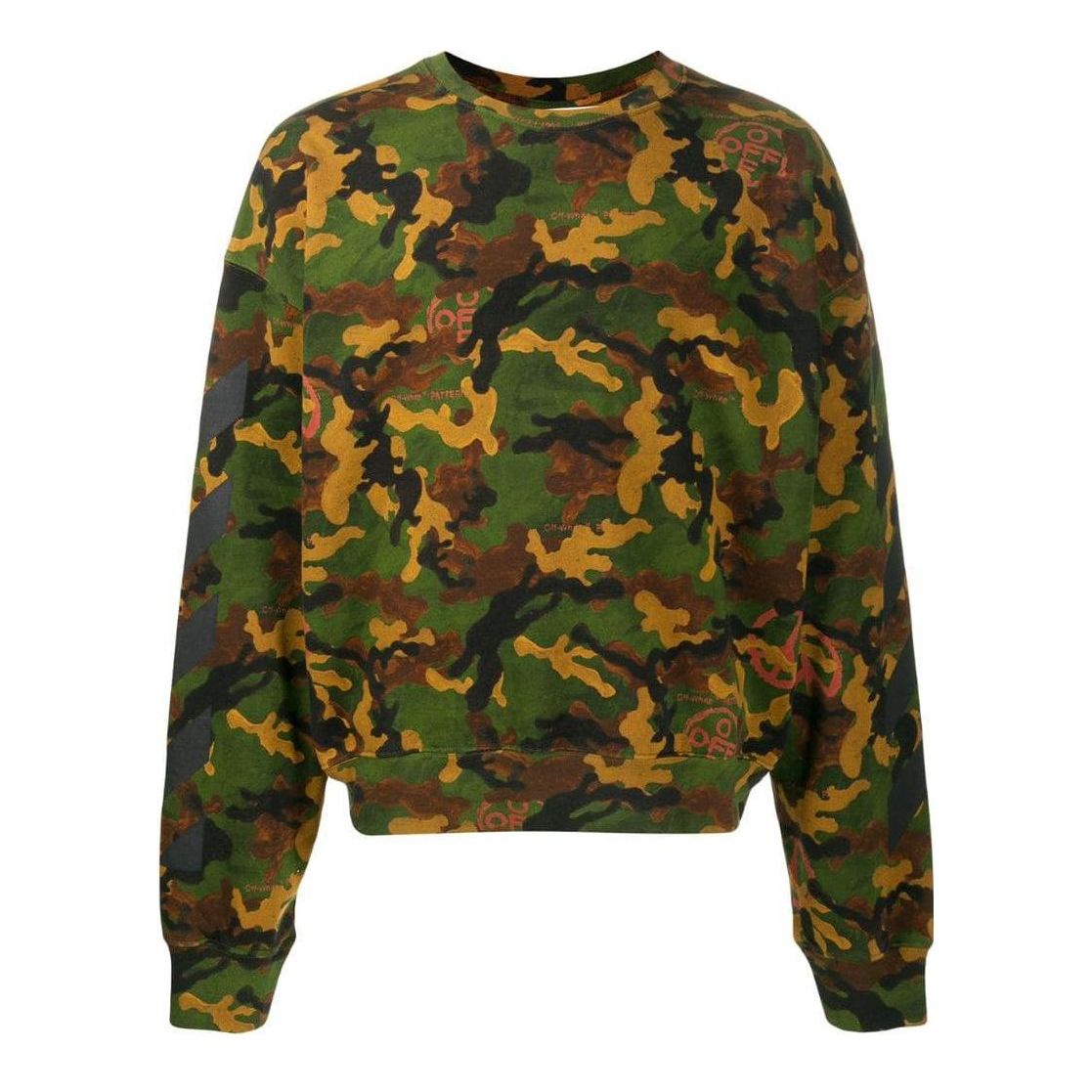 Men's Off-White SS22 Camouflage Printing Round Neck Pullover Version Green OMBA035R20E300169910