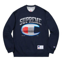 Supreme SS19 x Champion Chrome Crewneck Crossover Round Neck Unisex Navy Blue SUP-SS19-10218