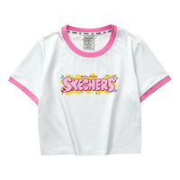 (WMNS) Skechers Letter Printed T-Shirt 'White Pink Blue' L223W152