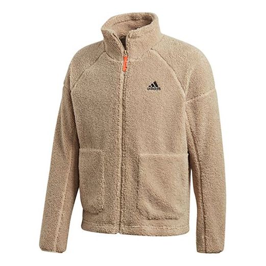 adidas Stand-up Collar Outdoor Sherpa Fleece Track TOP Jacket Beige Men's Brown FR5282