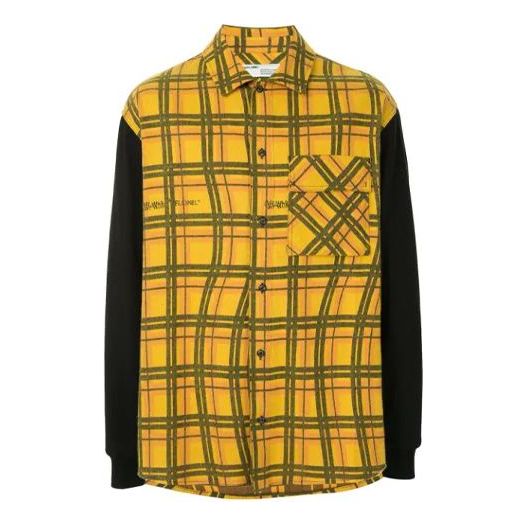 Men's Off-White Plaid Large Yellow Shirt OMGA101S20H480256010