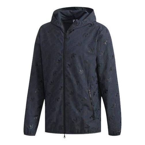 adidas originals Full Print logo Casual Hooded Jacket Gray EB4071