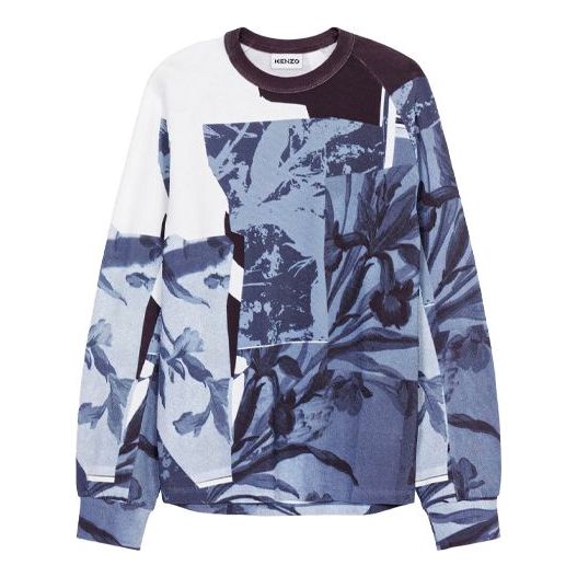 Men's KENZO Pattern Printing Casual Pullover Round Neck Long Sleeves White FB55SW0144ML-62