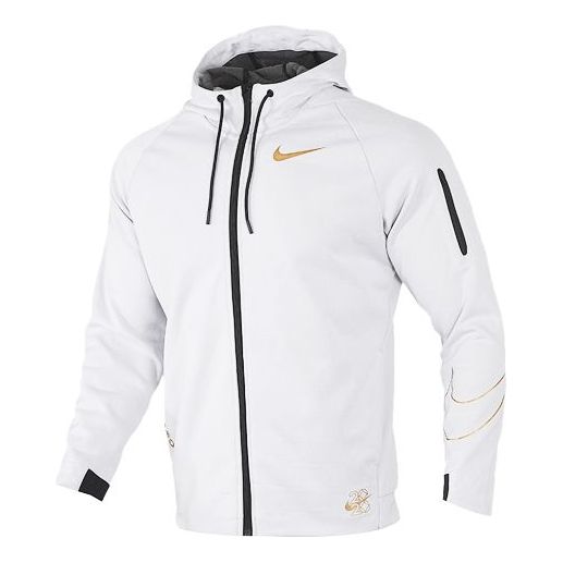 Nike Logo Printing Plus Fleece Hooded Jacket Coat White CU3678-100