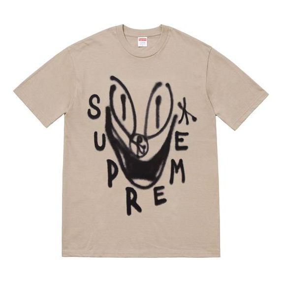 Supreme FW18 Smile Tee Clay Graffiti Smiling Face Printing Short Sleeve Unisex Khaki SUP-FW18-1169