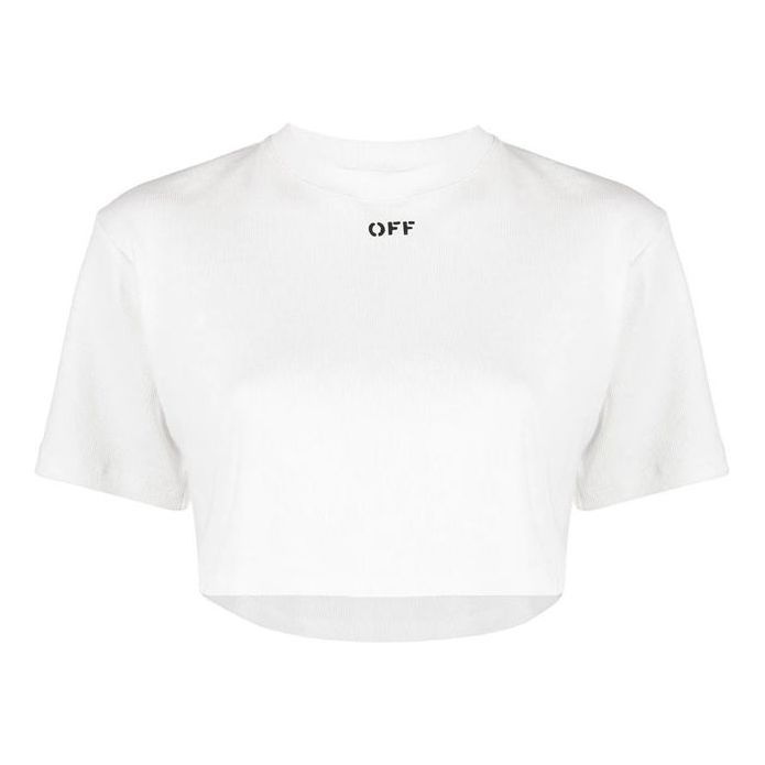 (WMNS) Off-White Logo ribbed Short Sleeve Loose Fit White OWAA081R21JER0010110