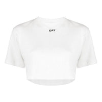 (WMNS) Off-White Logo ribbed Short Sleeve Loose Fit White OWAA081R21JER0010110