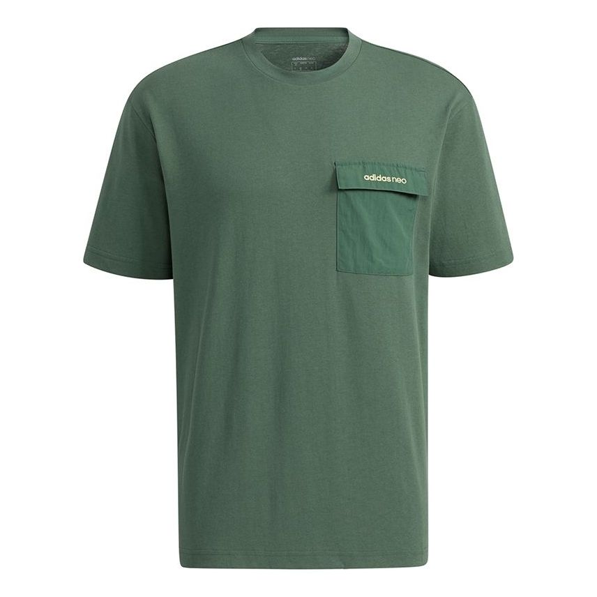 adidas neo M Sw Pkt Tee Chest Pocket Sports Round Neck Short Sleeve Green H55279