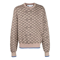 Men's Off-White Logo Pattern Ribbed Knit Pullover Wool Sweater Version Beige OMHE118S22KNI0016210