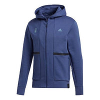 adidas logo Colorblock Casual hooded track Jacket Blue FU6255