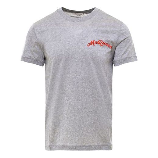 Men's Alexander McQueen Logo Alphabet Pattern Short Sleeve Gray 624180-QPX01-1200