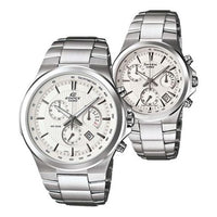 CASIO Unisex EDIFICE&SHEEN Series Quartz Silver Couple Stainless Steel Strap White Analog EFR-500D-7A&SHE-5019D-7A