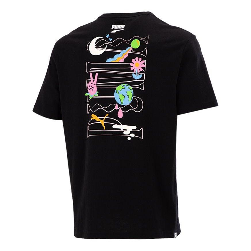 PUMA Logo Printing CasualSport Round NeckShort Sleeve s Black 533039-01