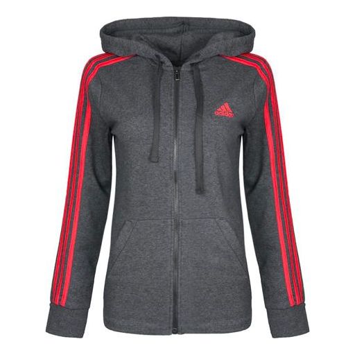 (WMNS) adidas Stripe hooded track Jacket Gray CF8844