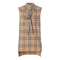 (WMNS) Burberry Vintage Check tie-neck Plaid Shirt Beige 80258241