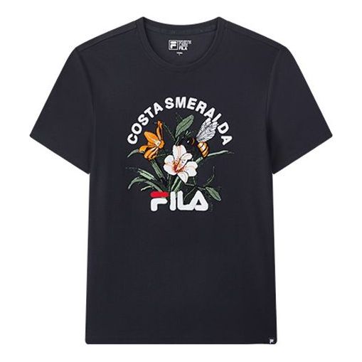 FILA Flowers Alphabet Printing Sports Short Sleeve Navy Blue F11M028166F-NV