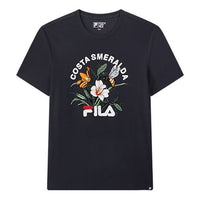 FILA Flowers Alphabet Printing Sports Short Sleeve Navy Blue F11M028166F-NV