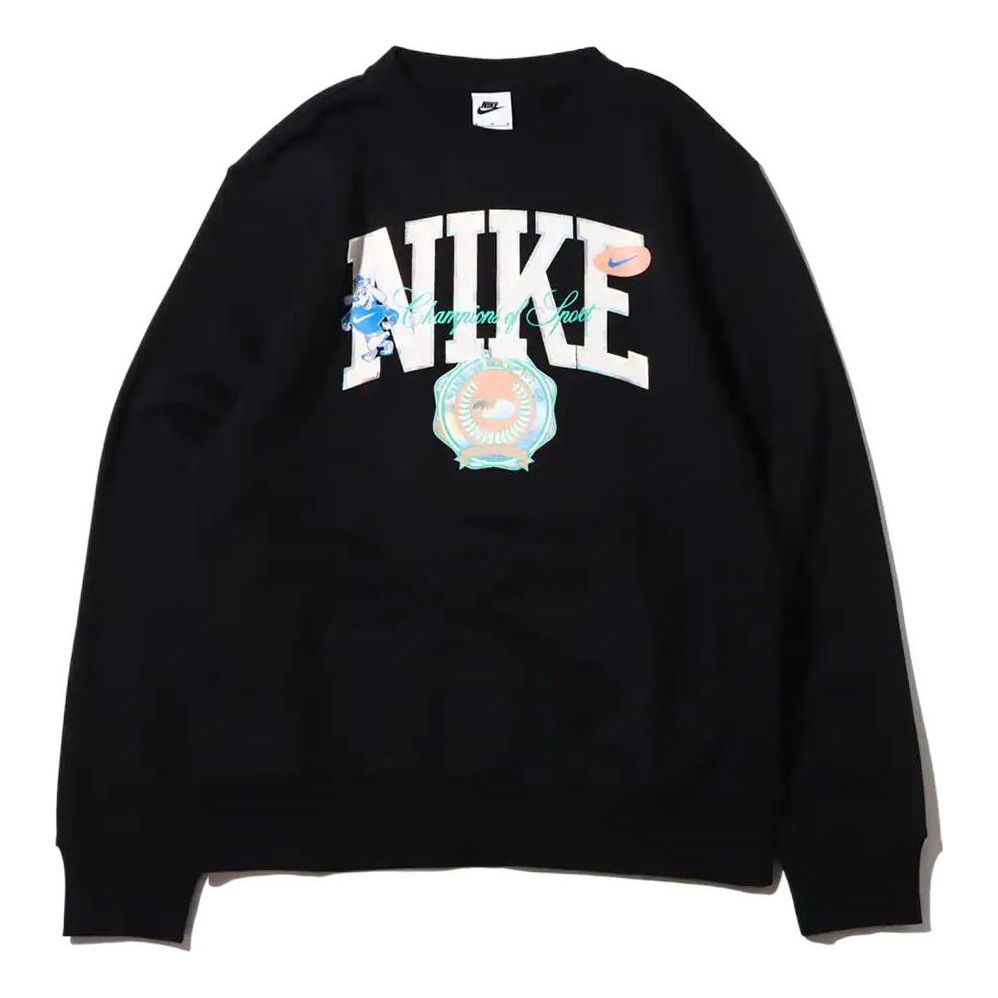 Men's Nike Logo Cartoon Pattern Printing Round Neck Pullover Black DR8034-010