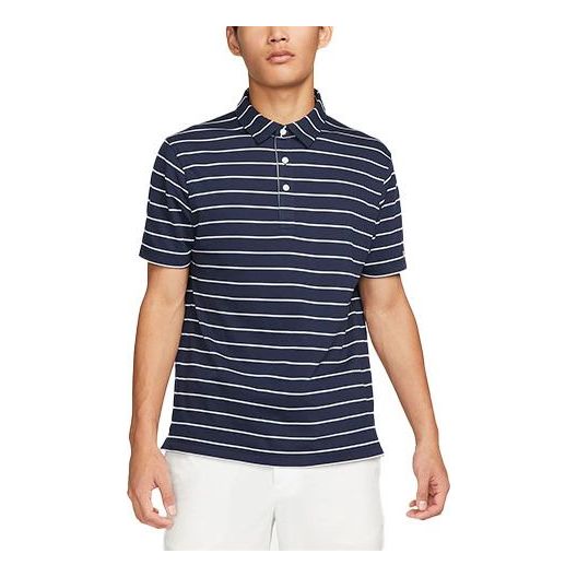 Men's Nike Dri-FIT Stripe Breathable Lapel Short Sleeve Blue Polo Shirt DH0892-451