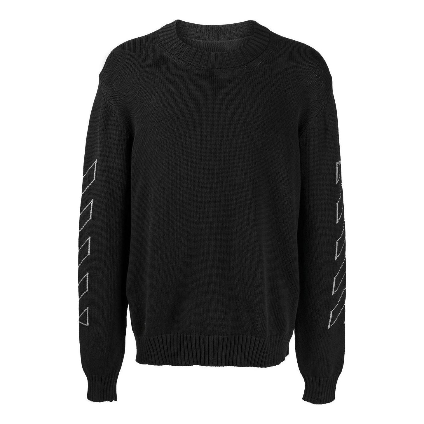 Men's Off-White SS22 Arrow Printing Round Neck Pullover Long Sleeves Wool Sweater Black OMHE087C99KNI0011006